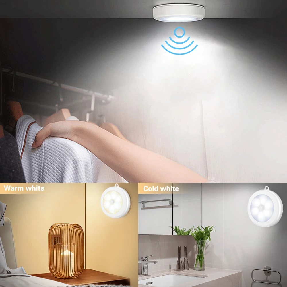 Pack of 3x Motion Sensor LED Cupboard Lights Battery Power PIR Cabinet Wardrobe
