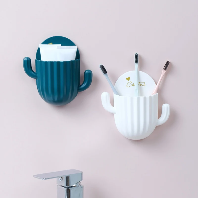 Home Wall Self-adhesive Storage Rack Holder For Kitchen Bathroom Toothbrush Storage Wall-mounted Holder Bottom Hole Design Rack