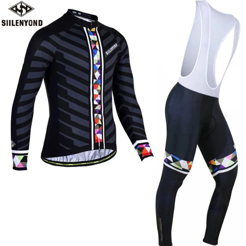 

SIILENYOND Mens Cycling Clothes Long-Sleeve Bib Moisture Wicking Cycling Suit Man Hong Mountain Bike Bicycle Clothing 2020