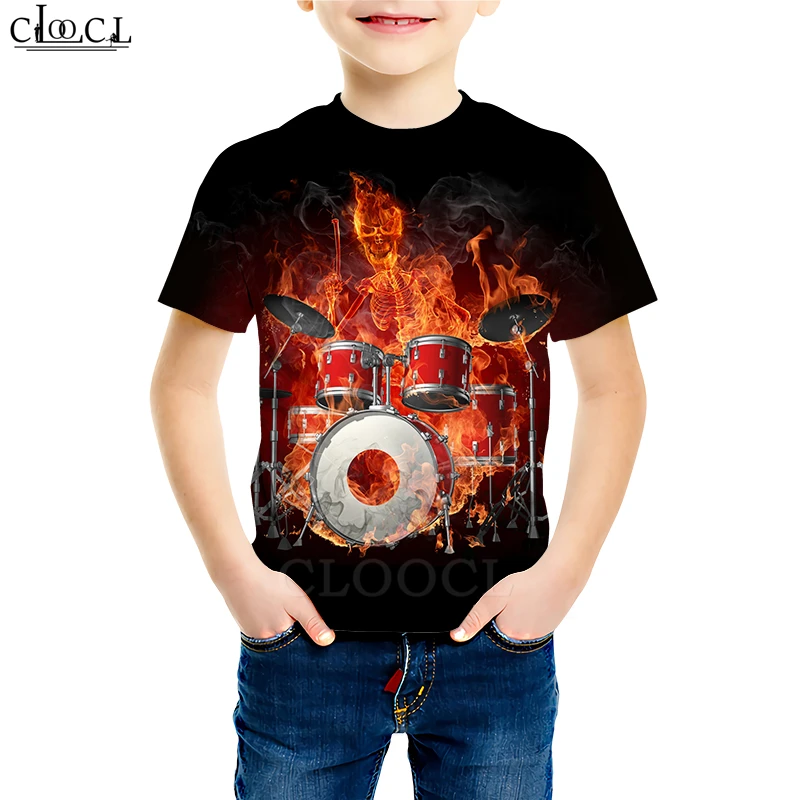 Детская футболка с музыкальным инструментом и барабаном милые Семейные футболки с 3D принтом для мальчиков и девочек повседневные топы с коротким рукавом для детей
