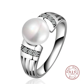 

2019 Luxury Collection Silver Color Rings Big CZ & FreshWater Pearl Rings For Women Wedding Valentine's Day Jewelry Gift