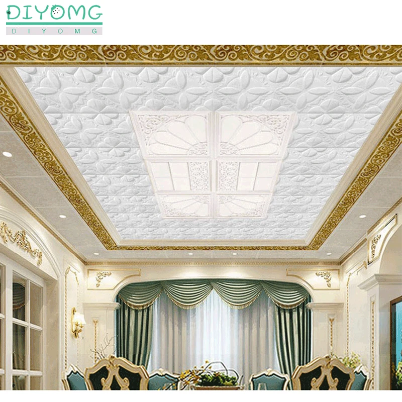 Self-adhesive Roof Wallpaper 3D PVC Waterproof Ceiling Wallpaper Contact Stickers Stereo TV Background Ceiling Decor Paper Decal