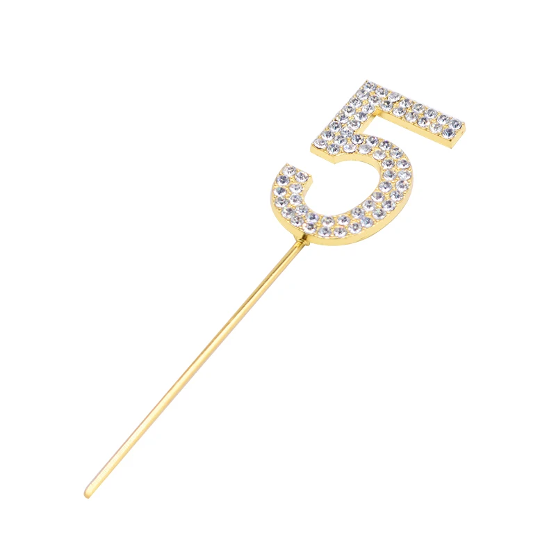 Gold 5 1 шт. День рождения номер торт Топпер 0123456789 день рождения металлический торт Топпер с акриловым бриллиантом ребенок взрослый вечерние торт декоративный аксессуар - Цвет: Gold 5