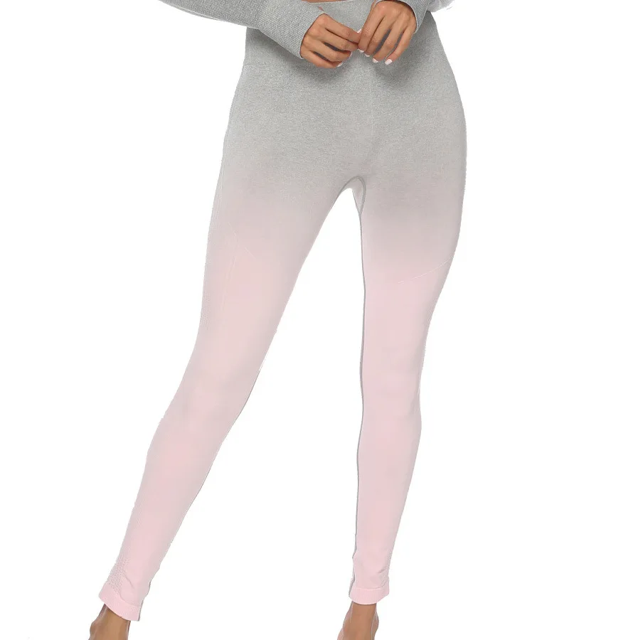 Women Sports Gym Yoga Pants Compression Tights OMBRE Seamless Pants Stretchy High Waist Run Fitness Leggings Hip Push Up - Цвет: Розовый