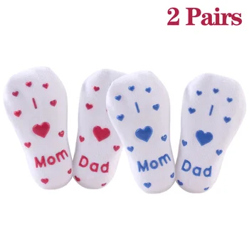 

2 Pairs Cotton Baby Socks Slip-Resistant Warm Letter Anti-Slip Baby Socks Unique Baby Shower Newborn Love Mom Dad Socks
