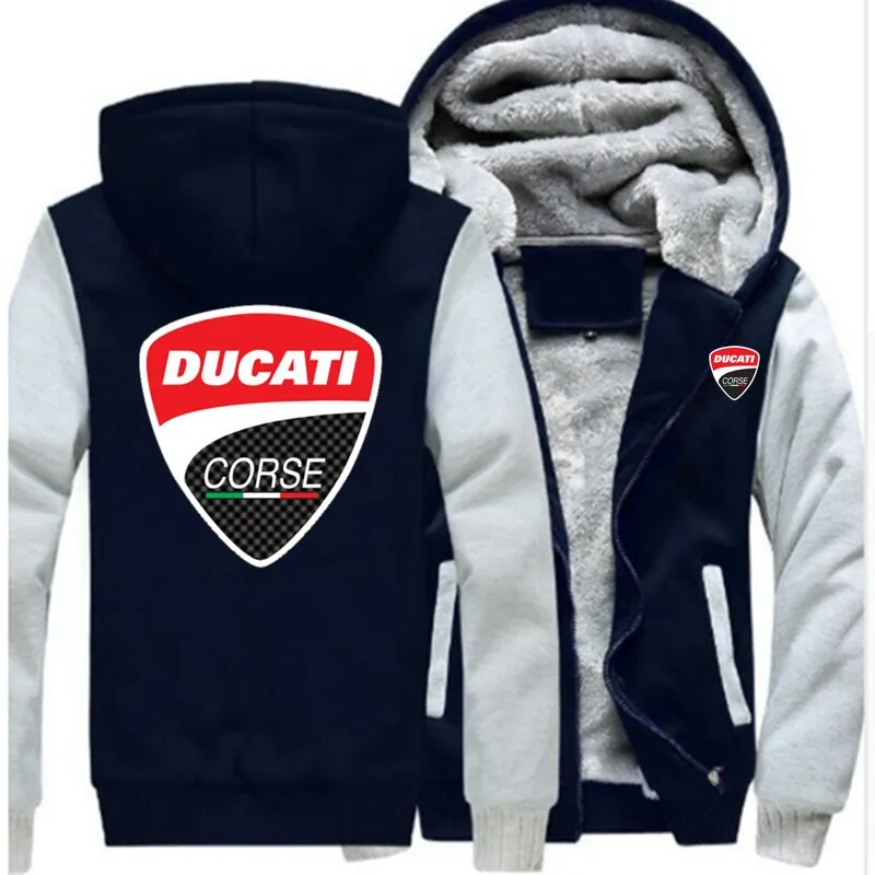 Новая зимняя куртка Ducati с принтом логотипа автомобиля плюс бархатная стеганая куртка на молнии теплая Толстовка Повседневная модная Harajuku мужская хлопковая куртка