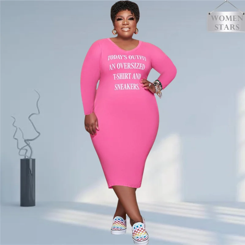 Plus Size Dress 5xl Letter Casual Long 