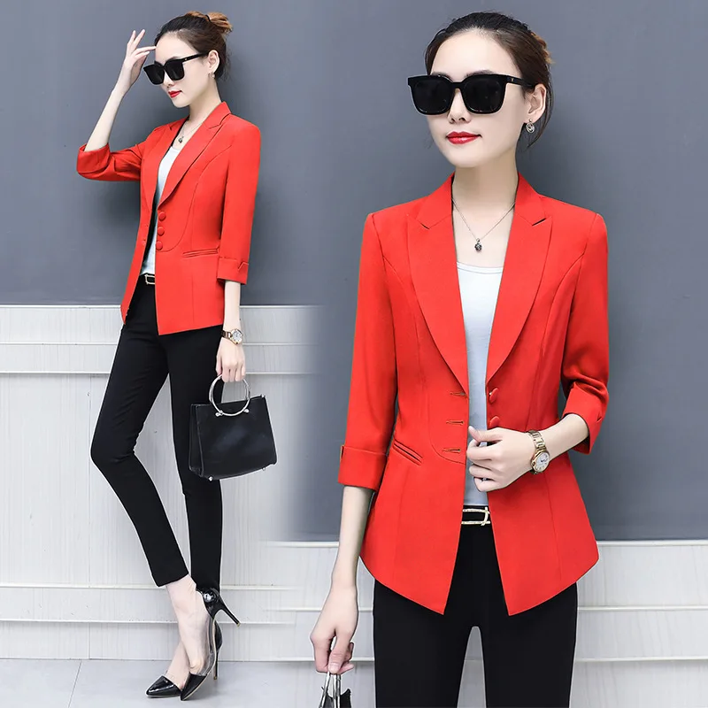 

2018 Spring And Summer Autumn Korean-style New Style Slim Fit Three-quarter-length Sleeve Solid Color Suit Coat Female Suit Summ