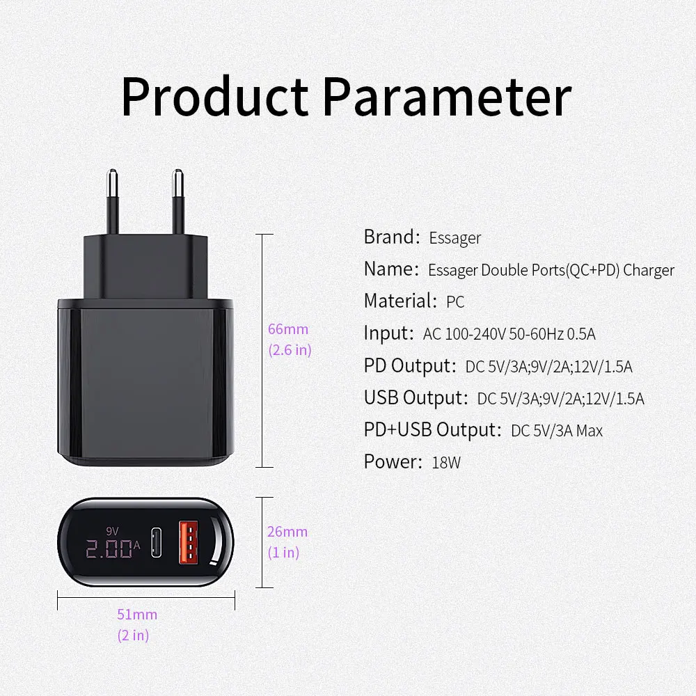 Essager светодиодный Quick Charge 3,0 USB зарядное устройство для iPhone samsung Xiaomi huawei PD3.0 PD QC3.0 QC usb type C быстрое зарядное устройство для мобильного телефона