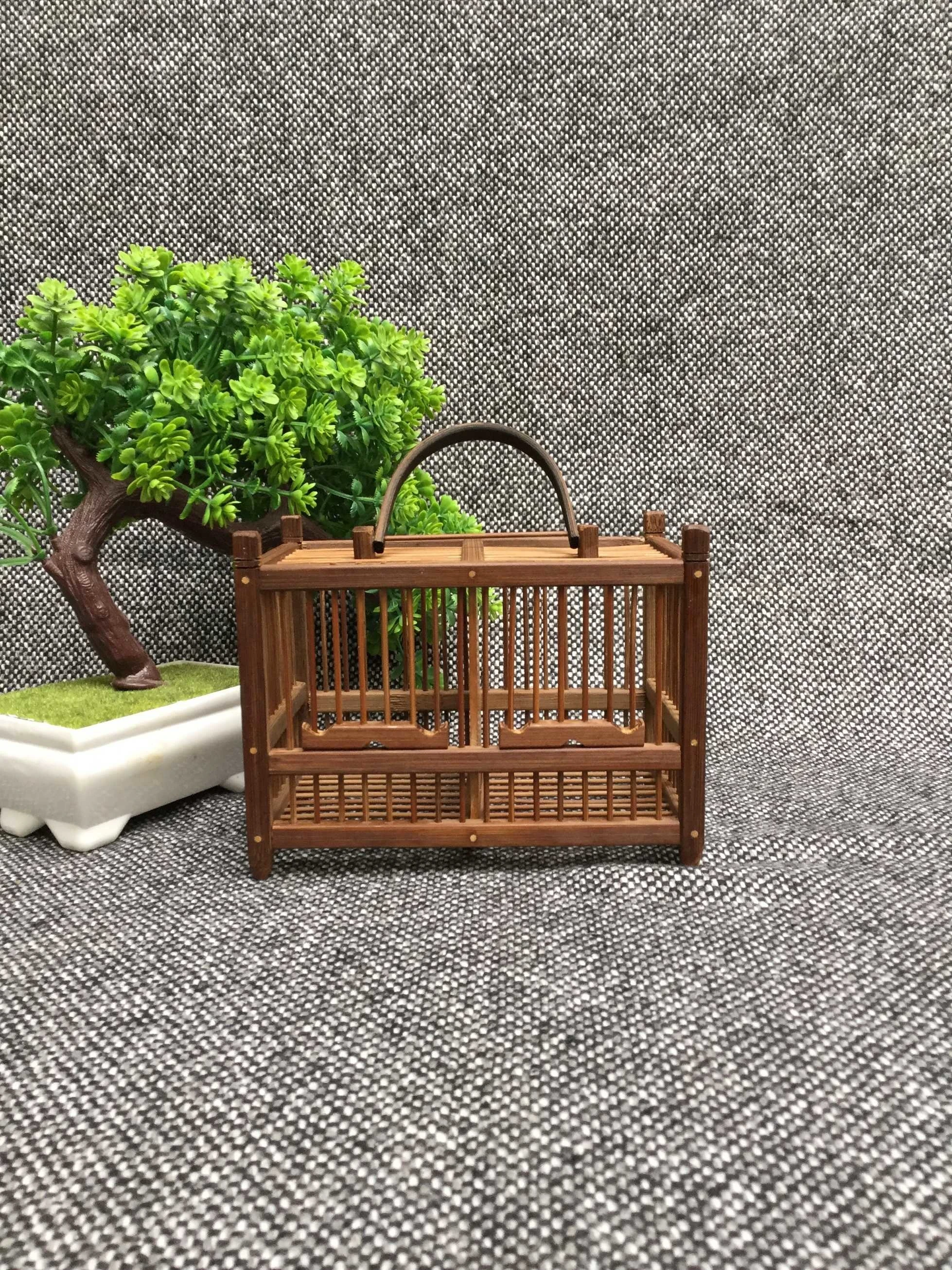Classic Two- Lattice Pure Handmade Natural Bamboo Grasshopper Cage Insects Refined Old Children Gift