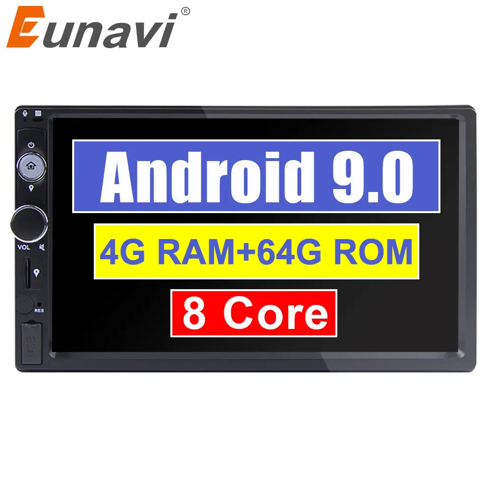 Eunavi, 2 Din, 7 дюймов, Восьмиядерный, универсальный, Android 9,0, 4G ram, автомобильное радио, ПК, стерео, gps навигация, WiFi, 1024*600, сенсорный экран, USB, без DVD