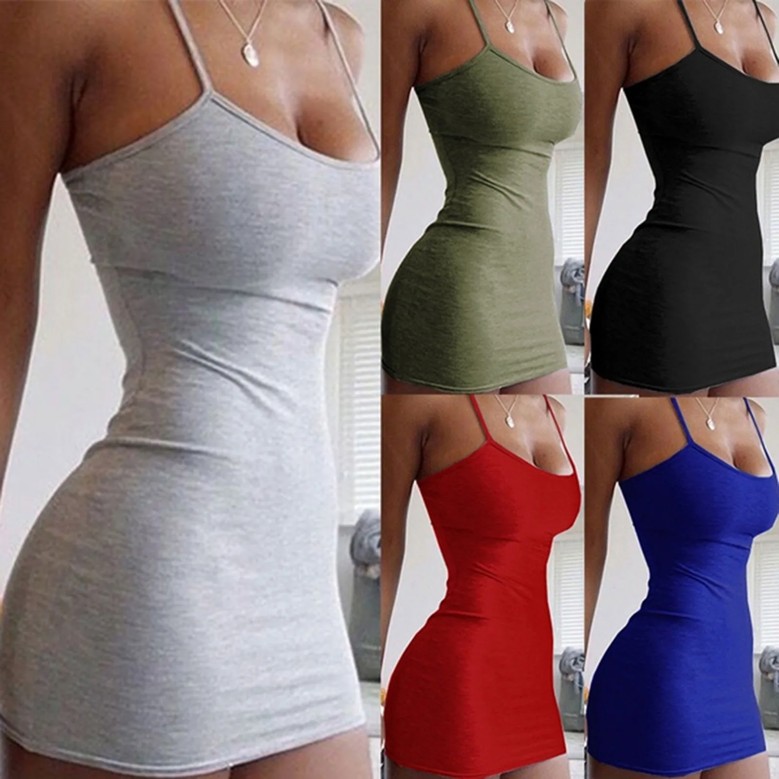 Vestido corto femenino de verano sin mangas con tirantes finos, traje Sexy color liso para mujer, cintura alta, # T1P, 2021