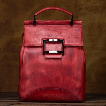 

High Quality Women Natural Cowhide Backpack Rucksack Brush Color Genuine Leather Vintage Girl Knapsack Travel Bag School Daypack