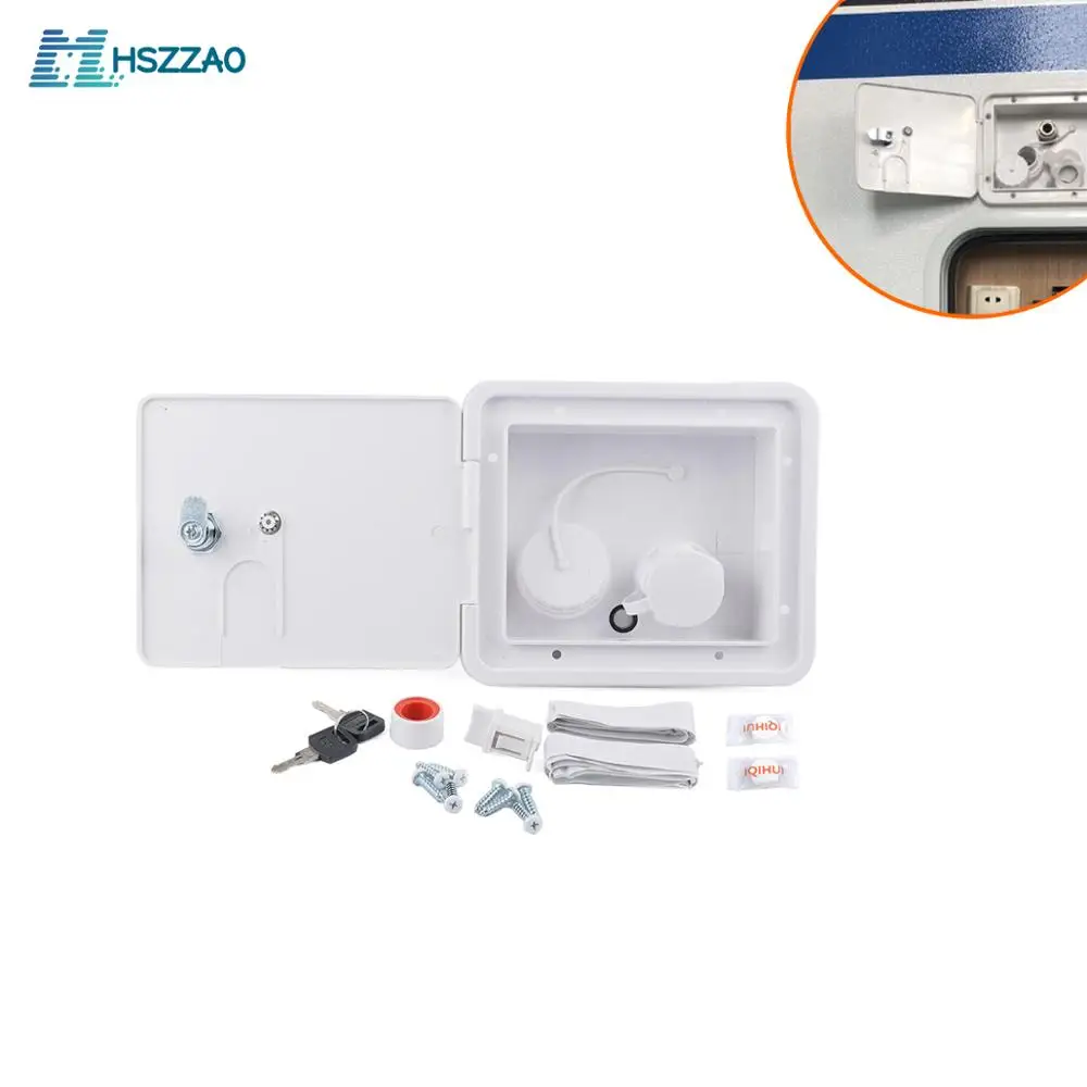 

White Gravity City Water Inlet Integrated Fill Dish Hatch Lock For RV Trailer Camper Back of 1/2" , 1-1/4" Tower Connector