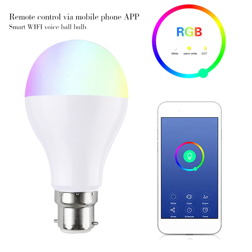 Smart LED Light Bulb WIFI APP Control7w B22Dimmable 600-Lumen Compatible with AlexaGoogle Assistant