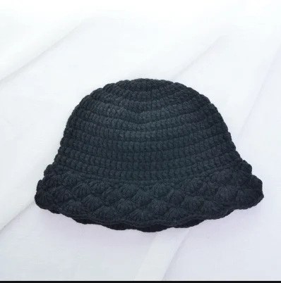 black Сетчатая красная Повседневная Мягкая Рыбацкая шапка для девочек, женская осенняя и зимняя однотонная вязаная шерстяная шапка с кружевом - Цвет: black