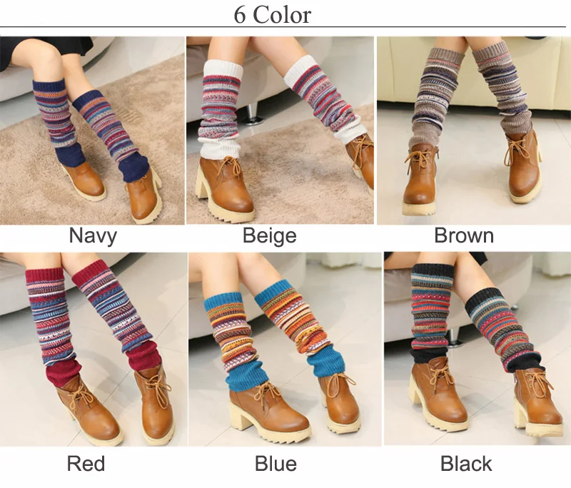 New Winter Thermal Cashmere Stockings Women Knee Socks Wool Colorful Women's Knitted Socks Thicken Girl Warm Socks WS048