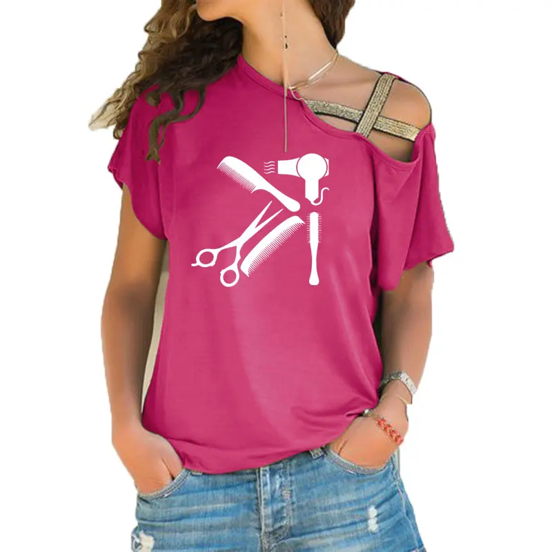 New Art Hair salon Tee Shirt Hairstyle Barber Shirt funny women tumblr fashion new Irregular Skew Cross Bandage style tee tops