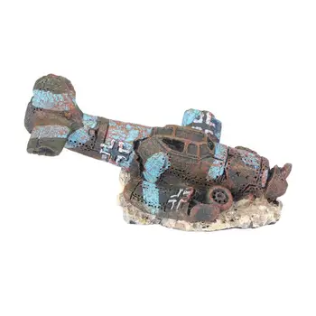 

1pc Ornament Resin Artificial Mini Creative Decor Plane Wreckage Craft for Fish Tank Aquarium