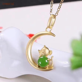 

CYNSFJA New Real Certified Natural Hetian Jasper 925 Sterling Silver Gold Plated Lucky Amulets Jade Pendant Elegant Best Gifts