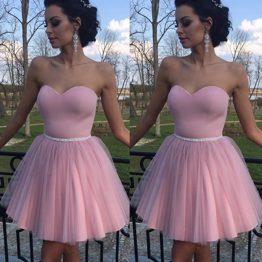 Short Mini prom dresses Sweetheart prom dress a-line Crystal Beaded party Gown Cheap Tulle Skirt