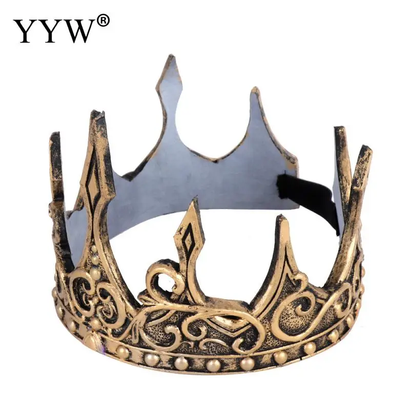antique gold color Корона для вечеринки, дня рождения, Рождества, украшения для дома, искусственная кожа, Хэллоуин, театральная бутафория вечерние украшения, детский подарок для детей, король, косплей - Цвет: antique gold color
