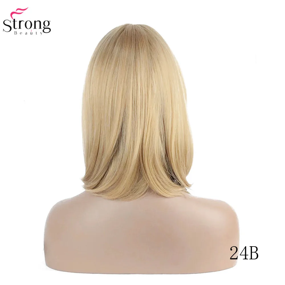 StrongBeauty Женские синтетические парики волосы блонд/Черный Средний прямые волосы аккуратная челка стиль Natura парик монолитный - Цвет: 24B