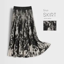 Трикотажная юбка хорошего качества с принтом в виде водного рисунка, эластичная резинка на талии, осенне-зимняя длинная юбка Jupe Longue Falda Larga Gonne Saia