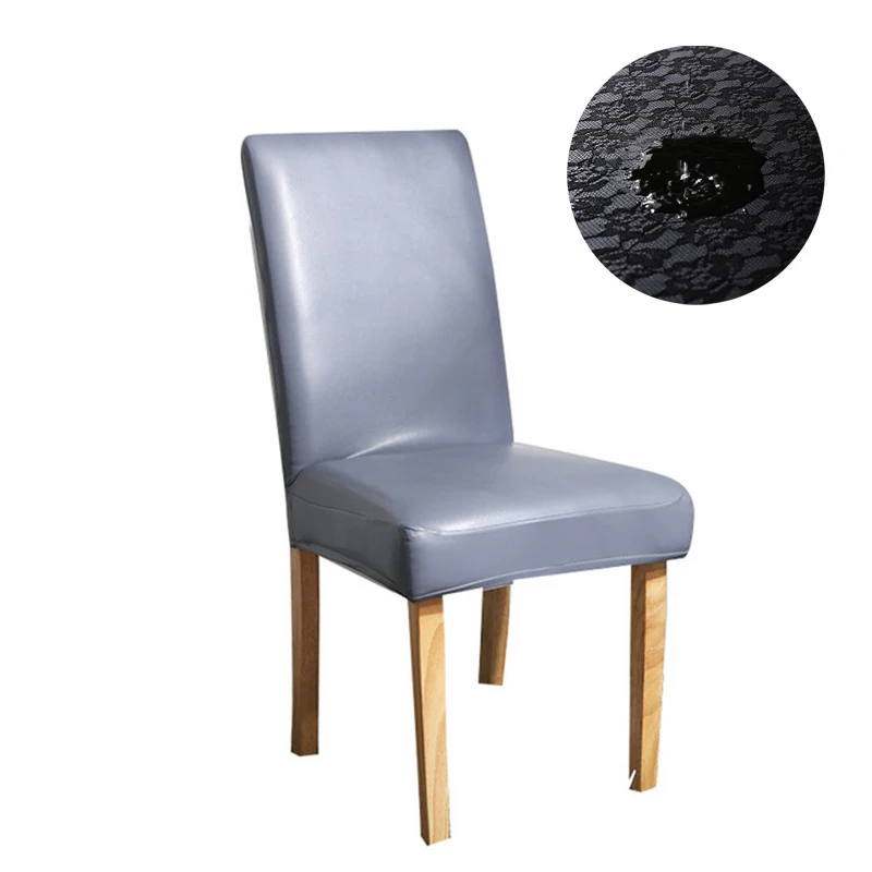 

PU Leather Chair Cover Spandex Waterproof Oilproof Chair Cover Stretch Kitchen Seat Case Banquet Hotel Cover housse de chaise