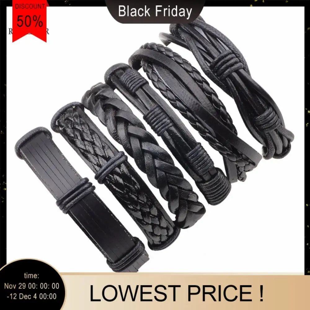 

ROYALBEIER 2018 6pcs/lot Bracelets & Bangles Mens Handmade Leather Punk Male Rope Chain Pulseira Masculina Jewelry Charm SZ0662