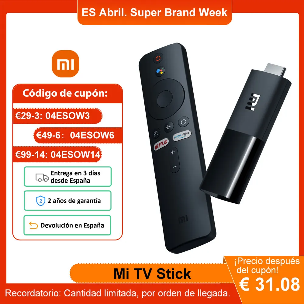 Xiaomi Mi TV Stick Smart Android TV 9.0 Quad-core Dolby DTS HD Decodificación dual Asistente de Google Netflix, versión global