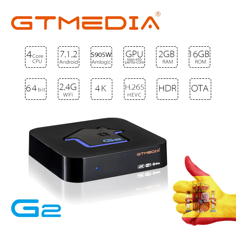 GTUI GTMEDIA G2 Android 7,1 Смарт ТВ контейнер под элемент питания 2G 16G Google S905W 4K 3D Ультра HD tv быстрее играть в игры, Wi-Fi, netflix IP ТВ M3U компьютерной приставки к телевизору