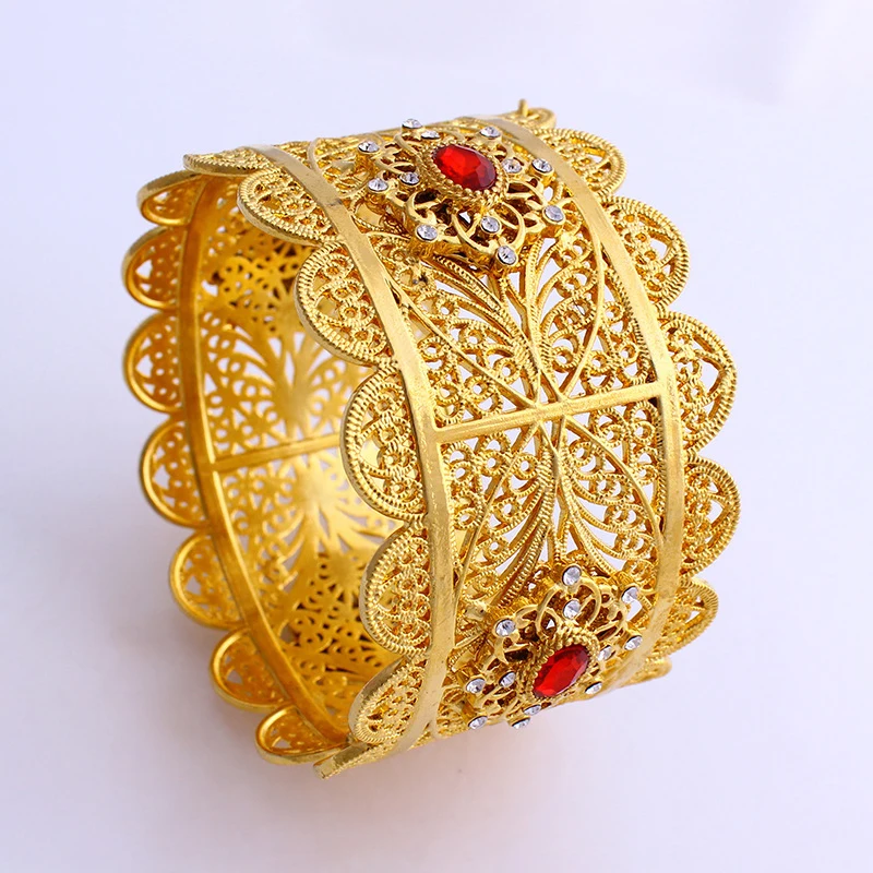 

Ringstone Studded Bangle Hollow Lace Armlet Gold Cuff Bracelet Indian Wide Bangle Wedding Wear Bridal Golden Polished of Bangles