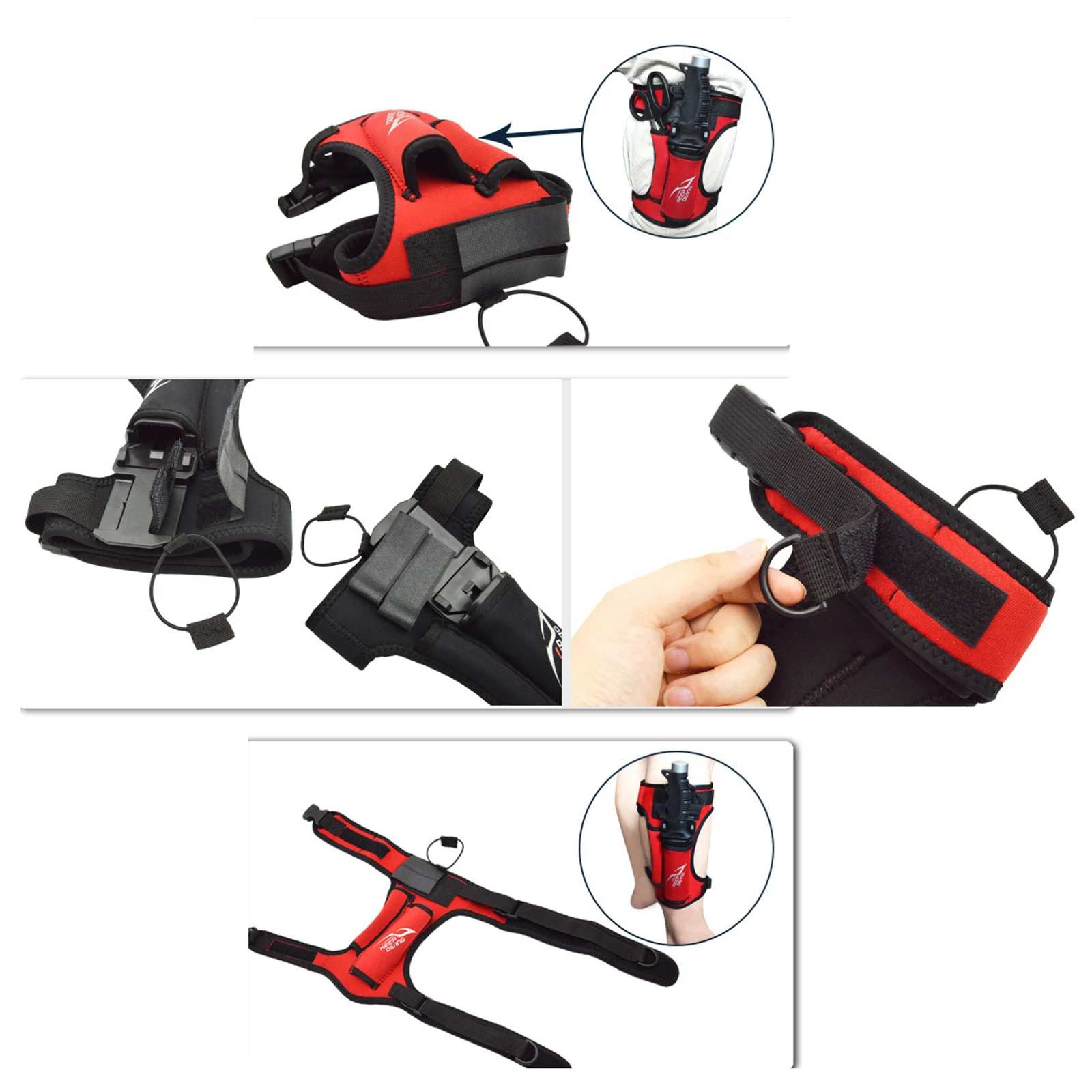 Neoprene Diving Knife Strap Holder with 2 Pockets, Hook & Loop Closure Wrap