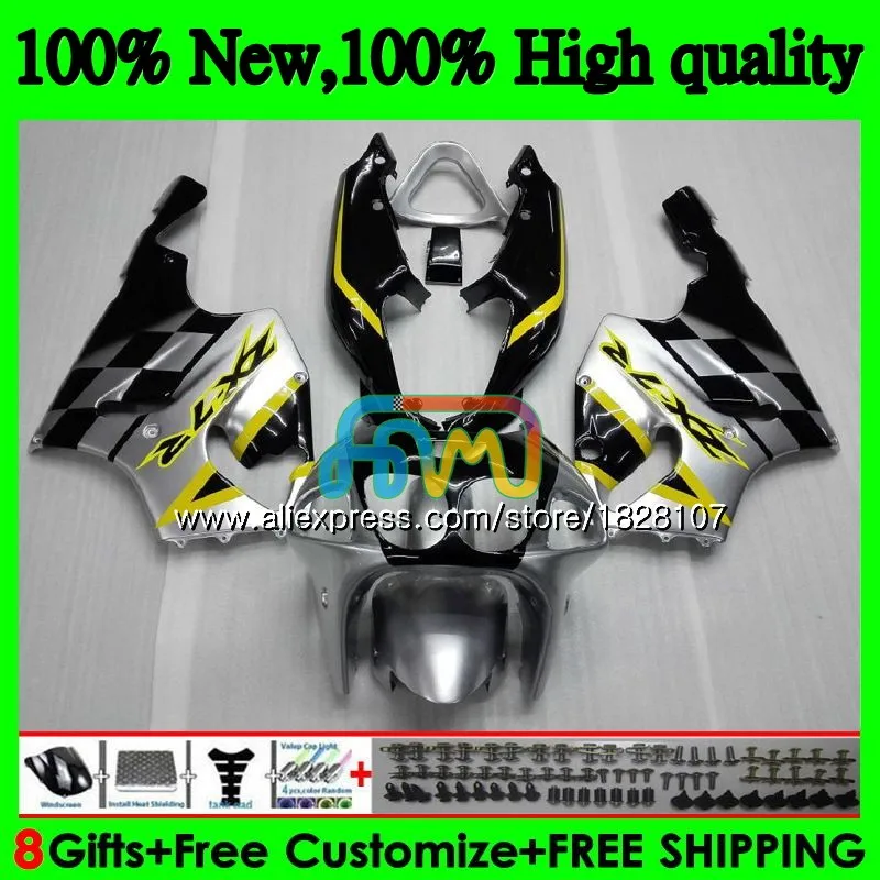 Корпус для KAWASAKI ZX-7R ZX750 ZX 7R ZX-750 5BS. 14 ZX 750 7 R ZX7R серебристо-желтый 96 97 98 99 03 1996 1997 1998 1999 2003 обтекатели