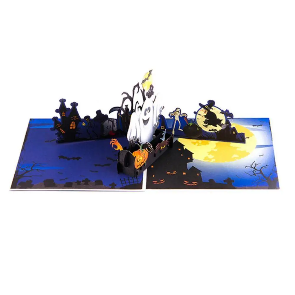 

Spooky Pumpkin Ghost 3D Popup Halloween Card Color Printing Trick Or Treat Greeting Card with Invitations Envelope for Festival