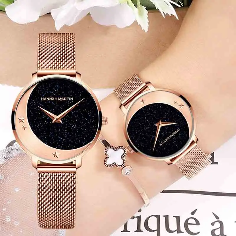 

2020 New Ladies Watch HM Crescent Shape Starry Sky Watch Ladies Quartz Watch Stainless Steel Strap Holiday Gift Zegarki Damskie