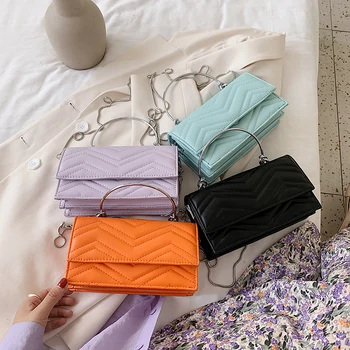 

2020 Summer Simple Style Solid Color Lady Shoulder Handbags Cross Body Bag Chain PU Leather Small Crossbody Bag For Women