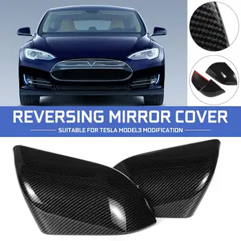 

2 Pcs Rear View Mirror Cover ABS Carbon Fiber Rear View Side Mirror Universal Car Exterior Accessory For Tesla Model 3