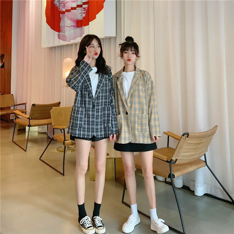 Photo Shoot Autumn Clothing New Style Korean-style Loose-Fit Versatile Suit Plaid Western Style Coat Women's