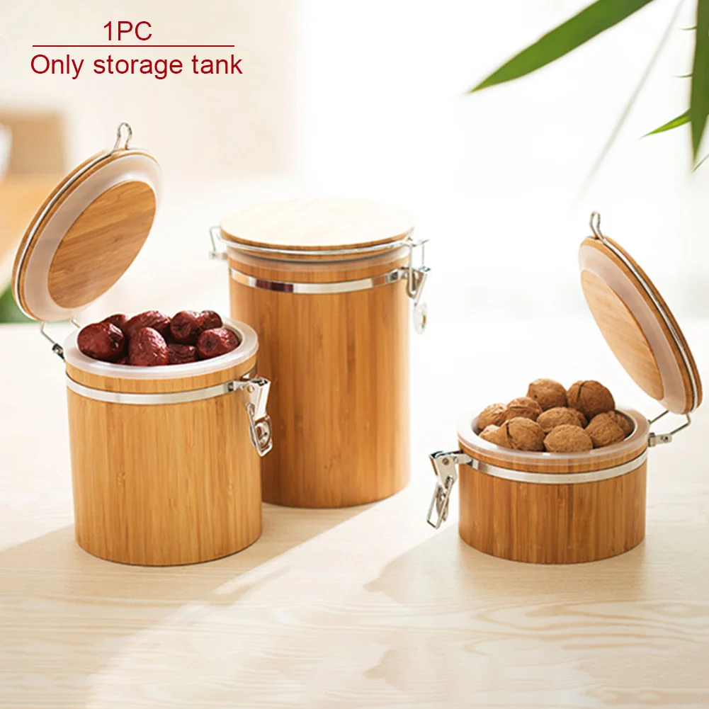 Sealed Nuts Kitchen Food Bamboo Container Grains Spice Tank Tea Cans Round Lid Storage Jar