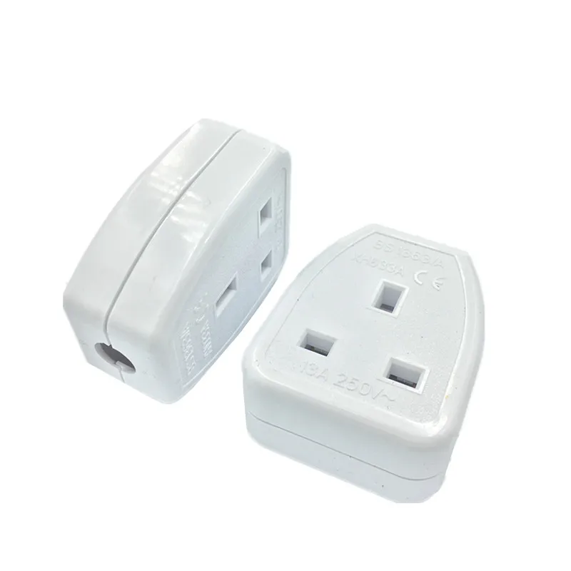 13A 250V UK British Standard Female Socket Power Adaptor Detachable Power Cord Cable Connector Socket White/Black