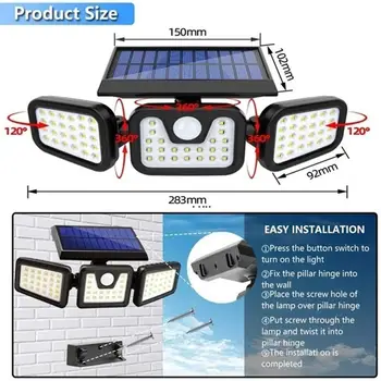 

Solar Powered Durable Spotlight Outdoor Street Lamp Foldable Waterproof Wall Lamp Energy Saving 3 Heads Rotatable