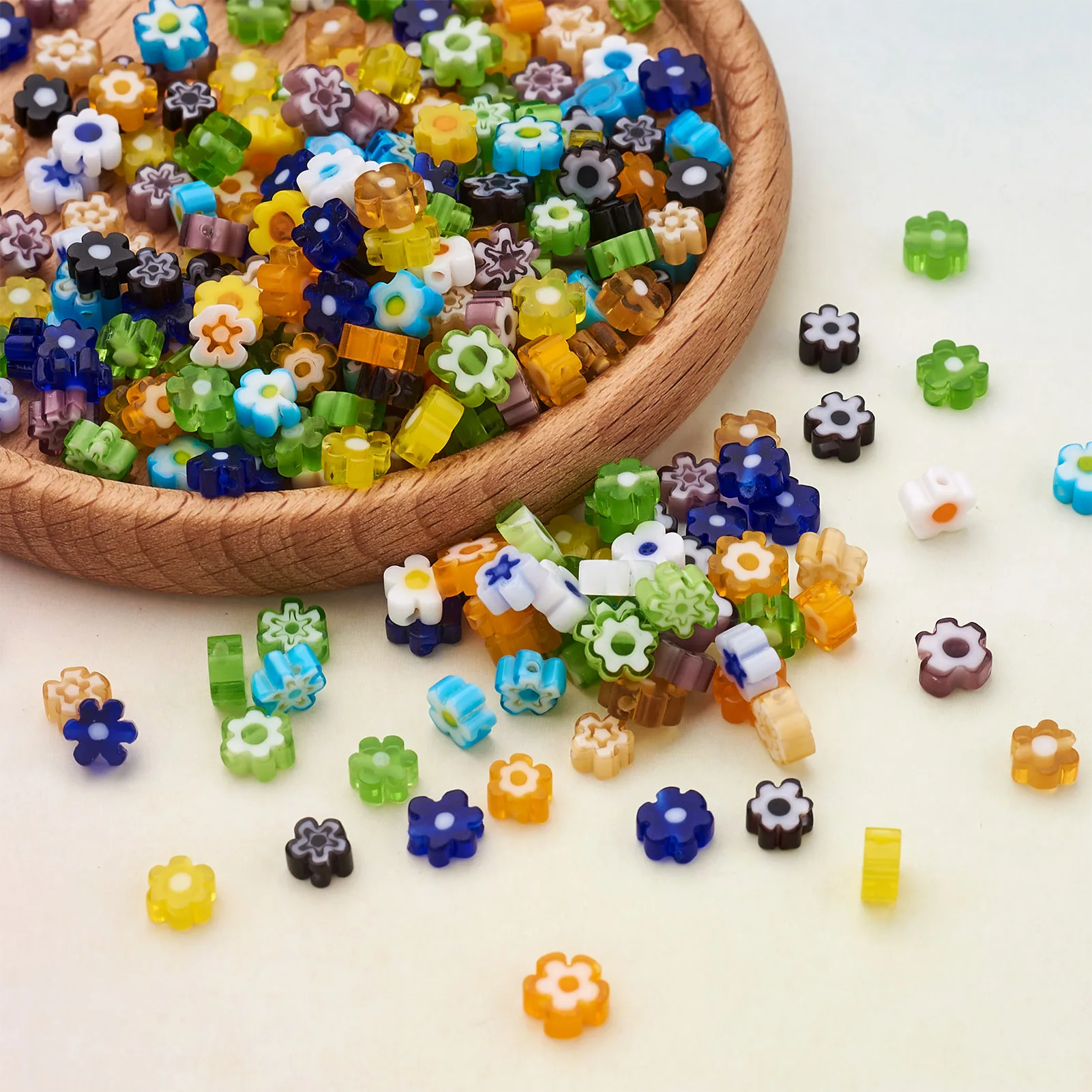 300Pcs 10 colors Handmade Millefiori Glass Flower Spacer Beads for DIY Bracelet Necklace Earrings Crafts Jewelry Making Supplies