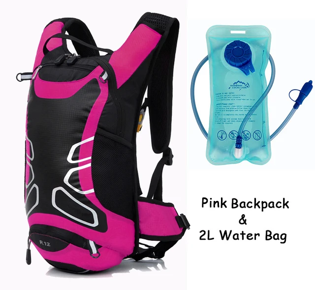 Pink and waterbag 12л велосипедный гидратационный рюкзак, сумка для воды, открытый спортивный рюкзак, ночной светоотражающий рюкзак для бега с 2л мочевым пузырем, сумка для воды - Цвет: Pink and waterbag