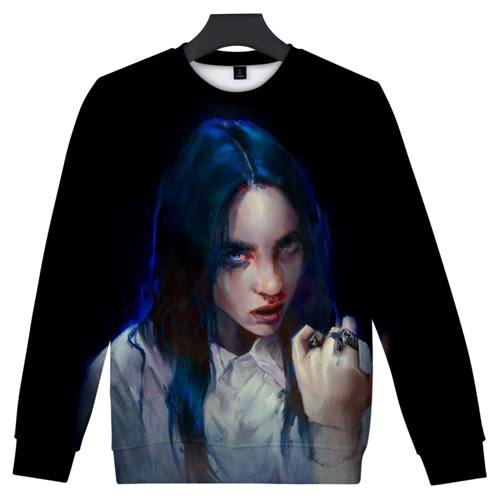 Lange t-shirt Zanger Mode comfortabele Straat O hals Vrouwen/mannen Lange t-shirt Billie Eilish 3D afdrukken