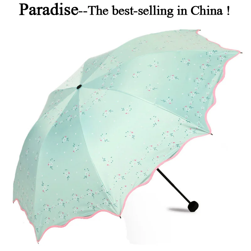 Китайский зонт от солнца 3 складной дождевой женский солнцезащитный наружный дорожный зонт для девочки портативный цветочный легкий зонтик