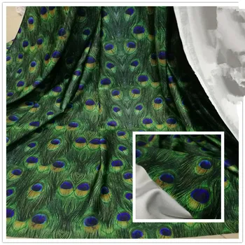 

Green Peacock Feather Fabric Spandex/Lycra Cotton knitted Peacock Stretch Fabric DIY Sewing Tights Cosplay Festival Clothing