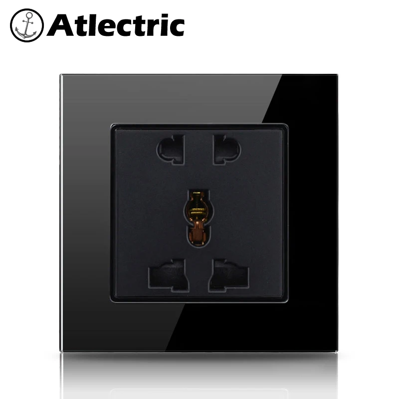 Atlectric универсальная настенная панель из закаленного стекла с двойным usb-портом 220 В с тремя отверстиями, многофункциональная розетка с пятью отверстиями для дома