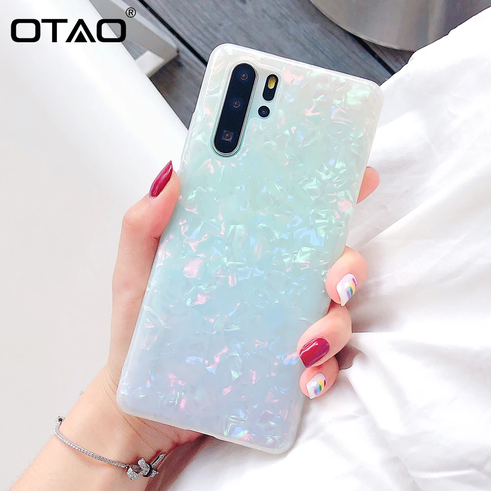 Глянцевый мраморный чехол OTAO с раковиной для huawei mate 20 Pro P20 P30 Lite блестящий Nova 3 4 3e